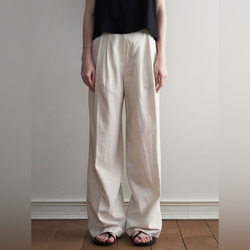 Loeil Pleated Wide Linen High Rise Pockets Welted Trousers Pants